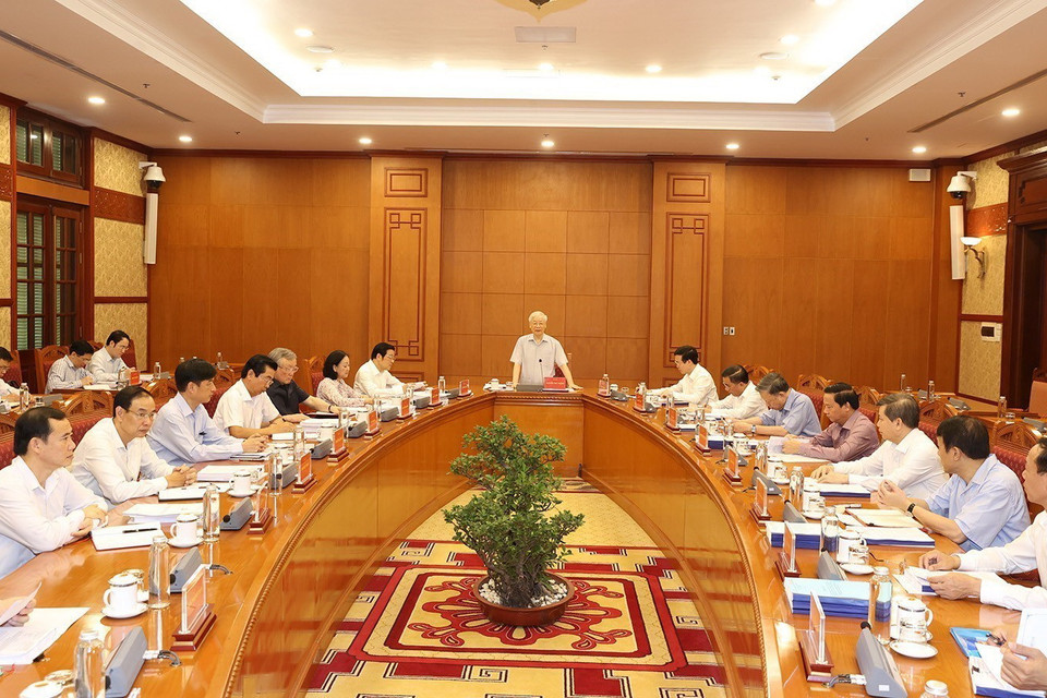 Tổng Bí thư Nguyễn Phú Trọng phát biểu kết luận cuộc họp. (Ảnh: Trí Dũng/TTXVN)