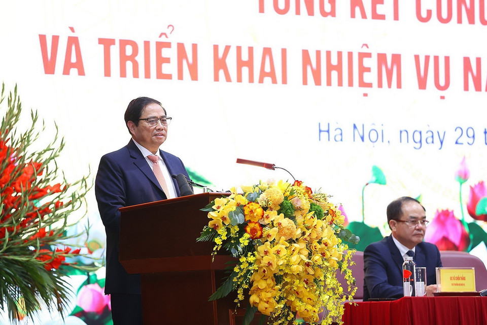 Thủ tướng Phạm Minh Chính phát biểu chỉ đạo hội nghị. (Ảnh: Dương Giang/TTXVN)