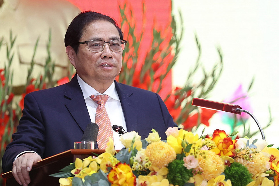 Thủ tướng Phạm Minh Chính phát biểu tại hội nghị. (Ảnh: Dương Giang/TTXVN)