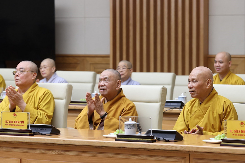 Các đại biểu Giáo hội Phật giáo Việt Nam tham dự buổi tiếp. (Ảnh: Dương Giang/TTXVN)