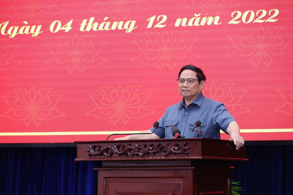 Thủ tướng kết luận buổi làm việc với lãnh đạo chủ chốt tỉnh Bạc Liêu. (Ảnh: Dương Giang/TTXVN) 