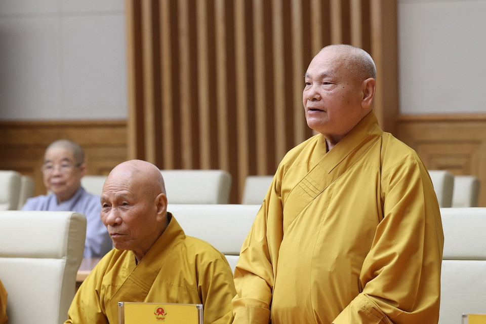 Hòa thượng Thích Thiện Nhơn, Chủ tịch Hội đồng Giáo hội Phật giáo Việt Nam thông báo kết quả Đại hội đại biểu Phật giáo toàn quốc lần thứ IX nhiệm kỳ 2022-2027. (Ảnh: Dương Giang/TTXVN)