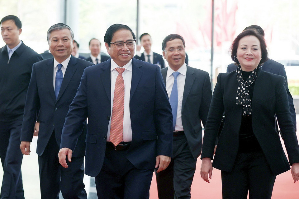 Thủ tướng Phạm Minh Chính đến dự Hội nghị triển khai nhiệm vụ năm 2023 của ngành Nội vụ. (Ảnh: Dương Giang/TTXVN)