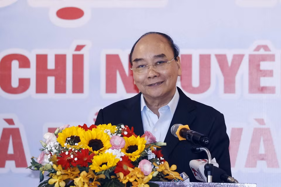 Chủ tịch nước Nguyễn Xuân Phúc phát biểu tại buổi gặp mặt. (Ảnh: Thống Nhất/TTXVN)