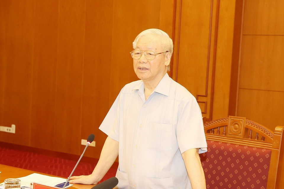 Tổng Bí thư Nguyễn Phú Trọng phát biểu chỉ đạo cuộc họp. (Ảnh: Trí Dũng/TTXVN)