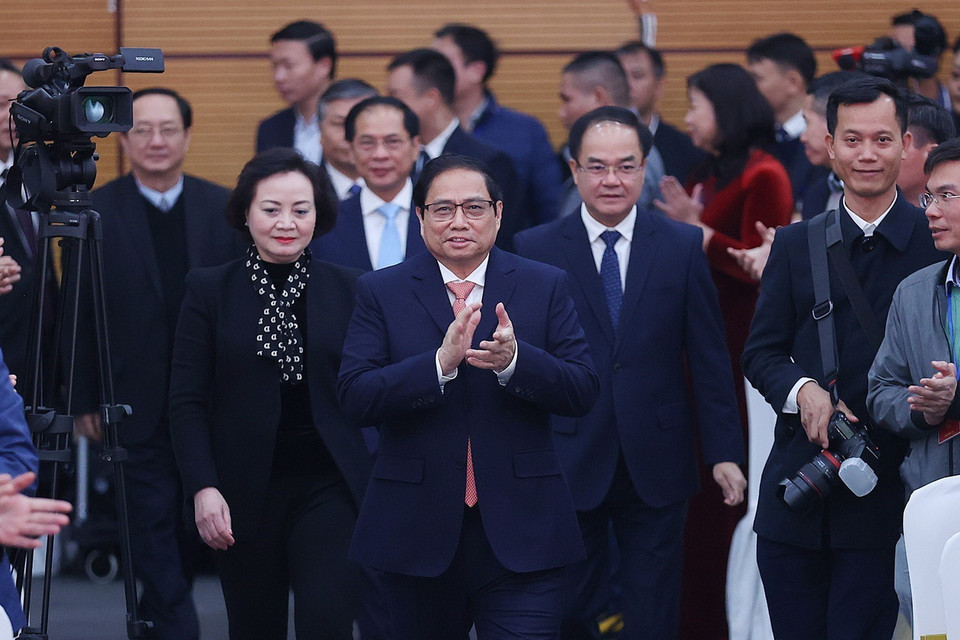 Thủ tướng Phạm Minh Chính đến dự hội nghị. (Ảnh: Dương Giang/TTXVN)