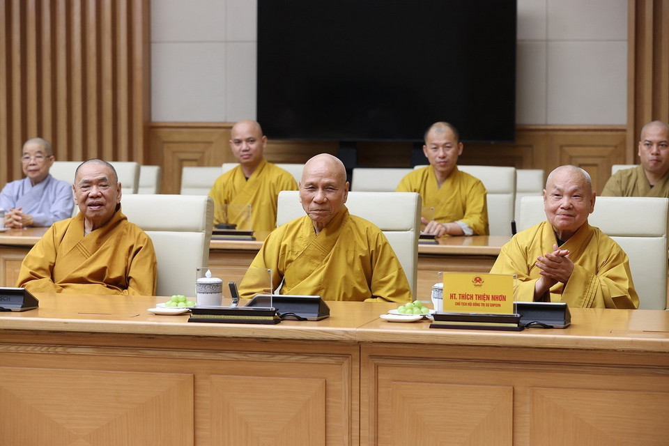 Các đại biểu Giáo hội Phật giáo Việt Nam tham dự buổi tiếp. (Ảnh: Dương Giang/TTXVN)