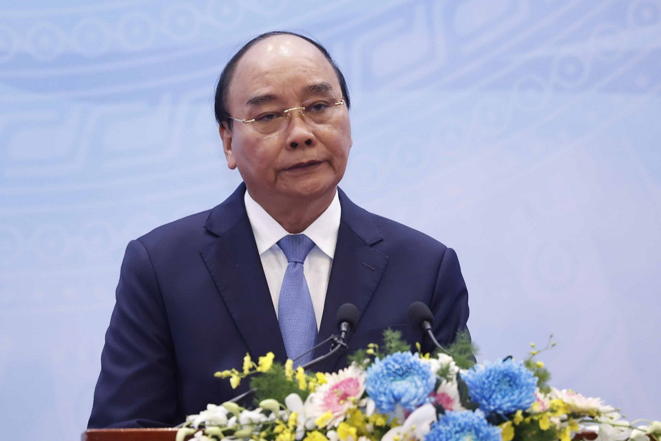 Chủ tịch nước Nguyễn Xuân Phúc phát biểu tại lễ kỷ niệm. (Ảnh: TTXVN)