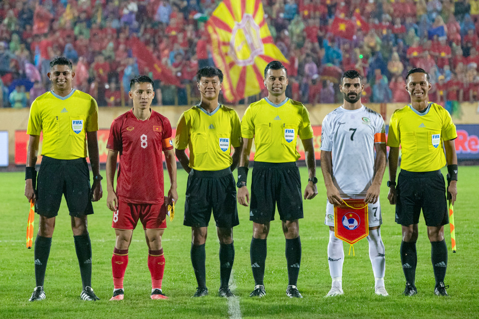 Tối 11/9, Đội tuyển Việt Nam có trận giao hữu quốc tế tiếp đón đối thủ là Đội tuyển Palestine tại Sân Vận động Thiên Trường, Nam Định. (Ảnh: Hoài Nam/Vietnam+)