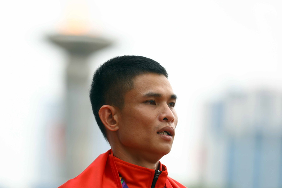 Tiếp nối thành công của Nguyên Thanh, Võ Xuân Vĩnh cũng đã xuất sắc giành huy chương Vàng nội dung đi bộ 20km nam. (Ảnh: Huy Hùng/TTXVN)