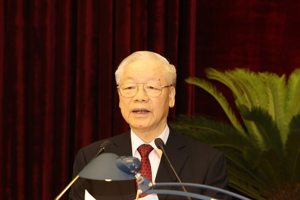 Tổng Bí thư Nguyễn Phú Trọng phát biểu khai mạc hội nghị. (Ảnh: Trí Dũng/TTXVN)