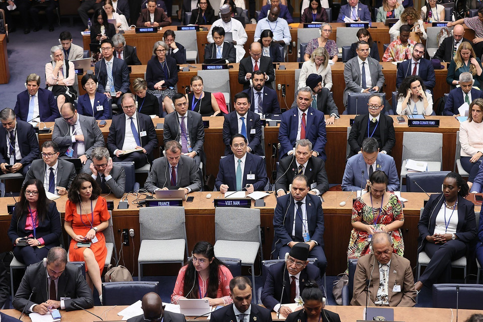 Thủ tướng Phạm Minh Chính phát biểu tại Hội nghị Thượng đỉnh Tham vọng Khí hậu của Liên hợp quốc. (Ảnh: Dương Giang/TTXVN)