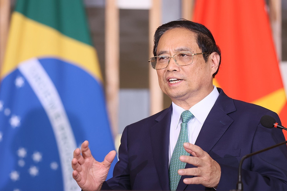 Thủ tướng Phạm Minh Chính phát biểu sau hội đàm. (Ảnh: Dương Giang/TTXVN)