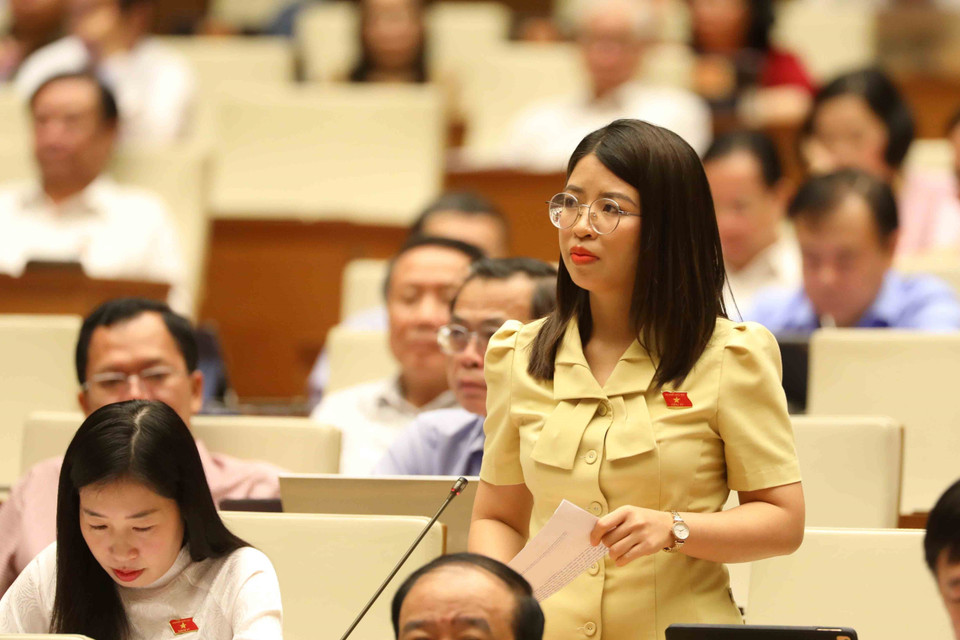 Đại biểu Quốc hội tỉnh Bắc Ninh Nguyễn Thị Hà đặt câu hỏi chất vấn. (Ảnh: An Đăng/TTXVN)
