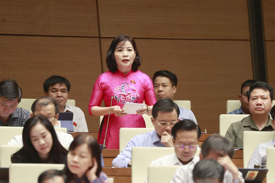 Đại biểu Quốc hội tỉnh Đắk Lắk Nguyễn Thị Thu Nguyệt đặt câu hỏi chất vấn. (Ảnh: Doãn Tấn/TTXVN)