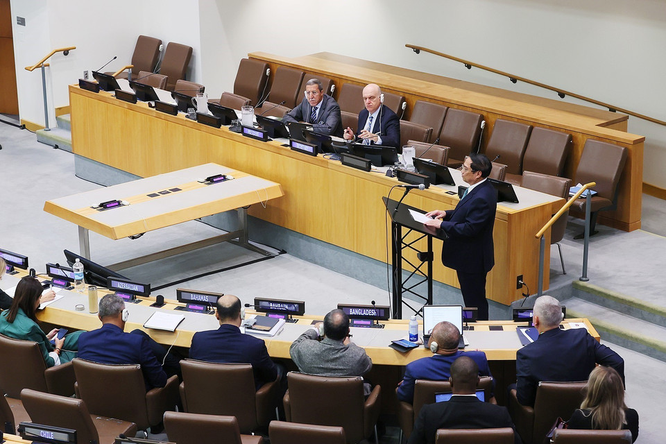 Thủ tướng Phạm Minh Chính phát biểu tại Hội nghị Cấp cao về Sẵn sàng Phòng Chống và Ứng phó với Đại dịch. (Ảnh: Dương Giang/TTXVN)