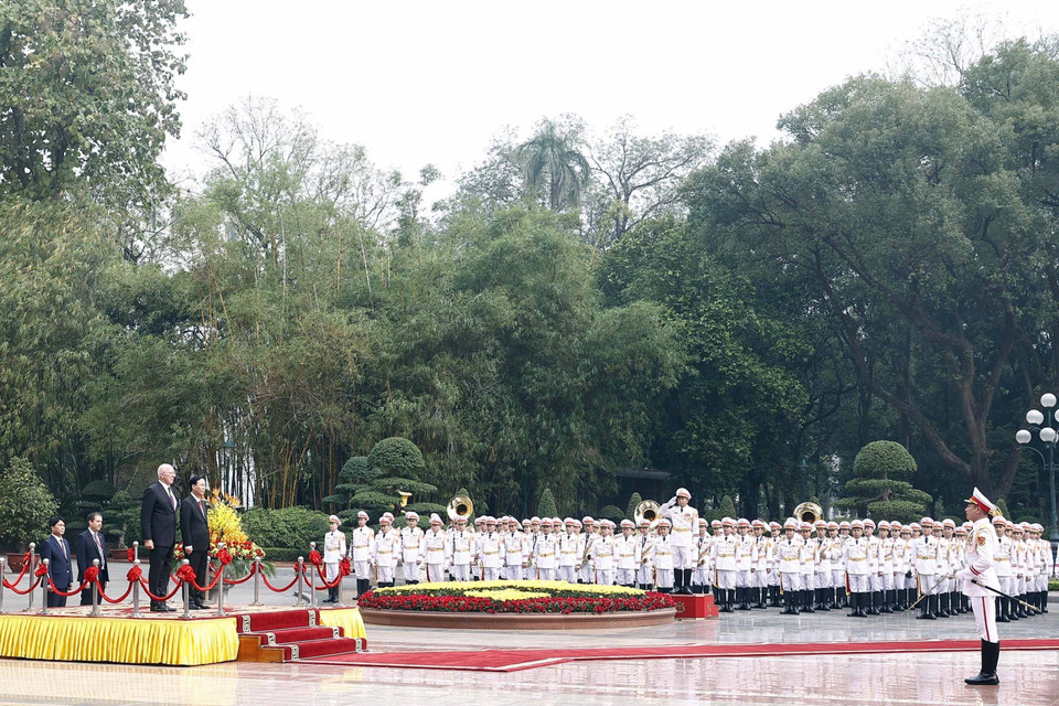 Quang cảnh lễ đón Toàn quyền Australia David Hurley. (Ảnh: Thống Nhất/TTXVN)