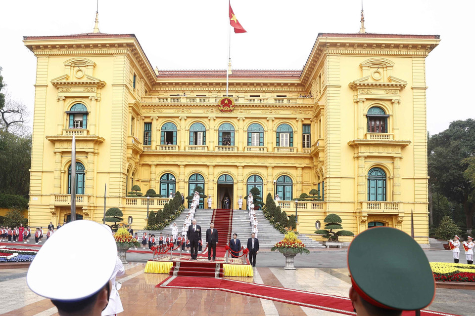 Quang cảnh lễ đón Toàn quyền Australia David Hurley. (Ảnh: Thống Nhất/TTXVN)