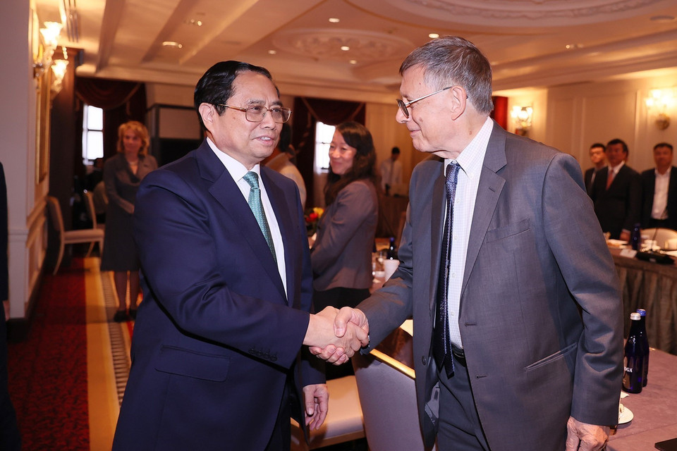 Thủ tướng Phạm Minh Chính đến dự Tọa đàm Chính sách với các Giáo sư, Chuyên gia Kinh tế Hoa Kỳ. (Ảnh: Dương Giang/TTXVN)