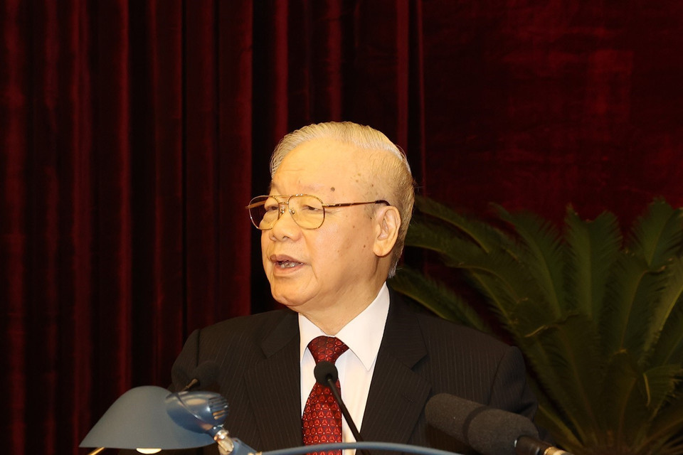 Tổng Bí thư Nguyễn Phú Trọng phát biểu khai mạc Hội nghị Trung ương 8, khóa XIII. (Ảnh: Trí Dũng/TTXVN)