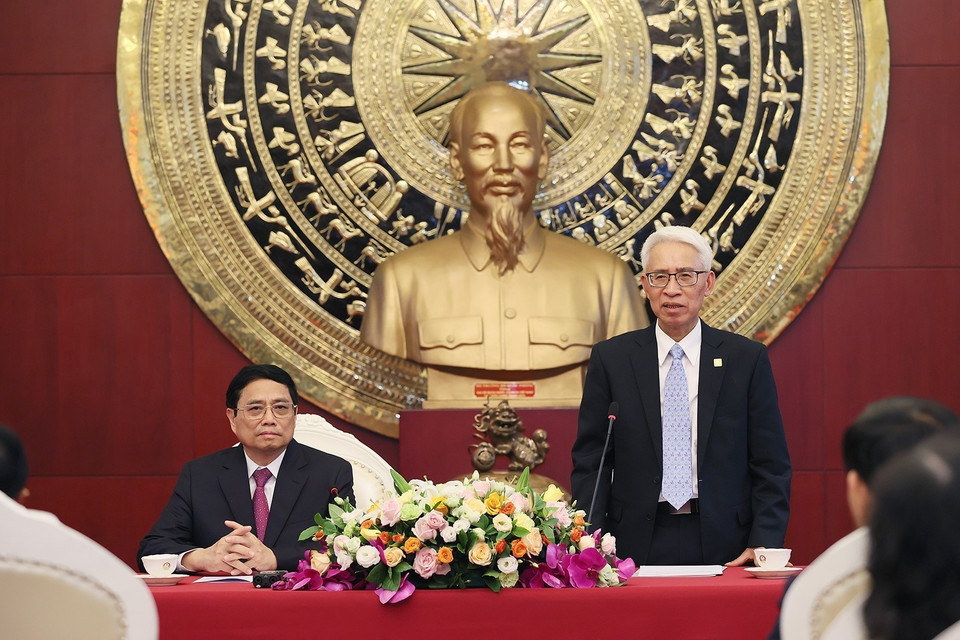 Đại sứ Việt Nam tại Trung Quốc Phạm Sao Mai báo cáo tình hình người Việt Nam tại Trung Quốc. (Ảnh: Dương Giang/TTXVN)