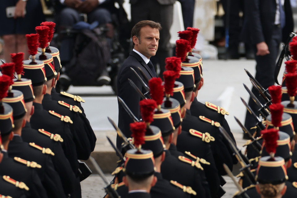 Tổng thống Pháp Emmanuel Macron tại Lễ Duyệt binh. (Ảnh: THX/TTXVN)