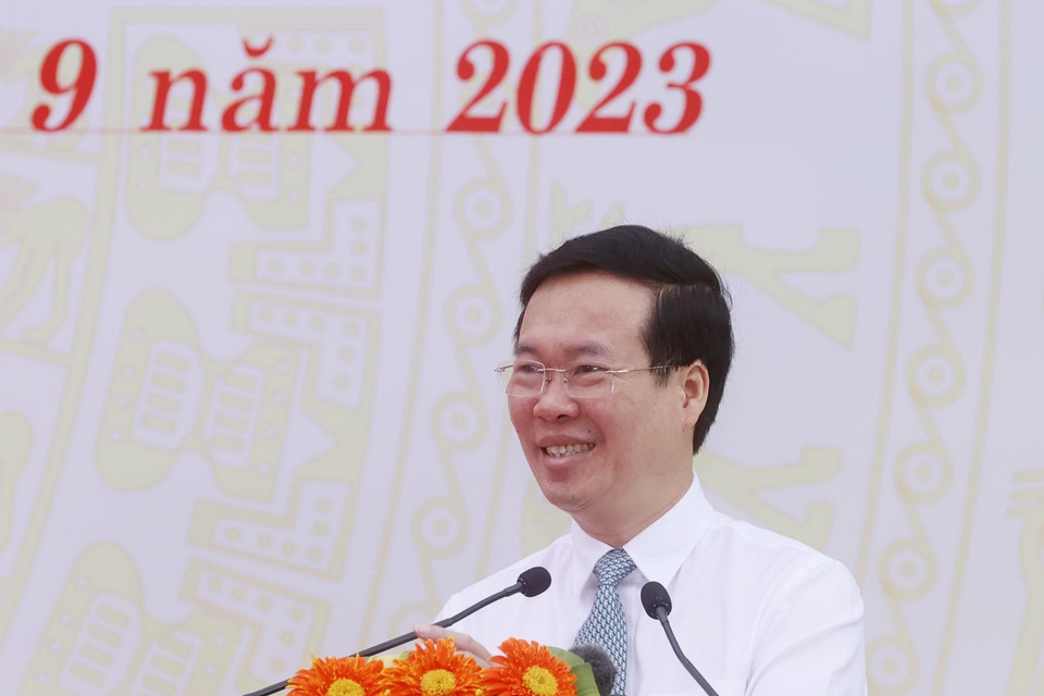 Chủ tịch nước Võ Văn Thưởng phát biểu tại buổi lễ. (Ảnh: Thống Nhất/TTXVN)