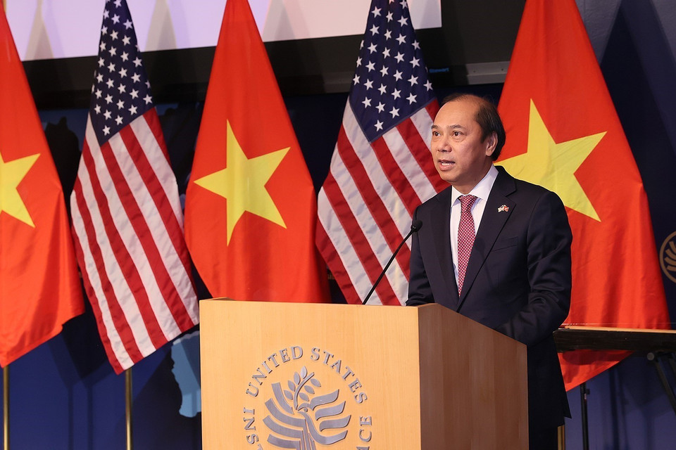 Đại sứ Việt Nam tại Hoa Kỳ Nguyễn Quốc Dũng phát biểu. (Ảnh: Dương Giang/TTXVN)