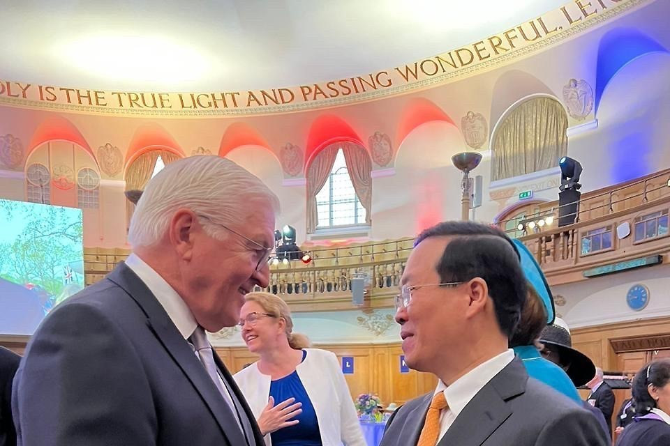 Chủ tịch nước Võ Văn Thưởng gặp Tổng thống Đức Frank-Walter Steinmeier. (Ảnh: TTXVN phát)