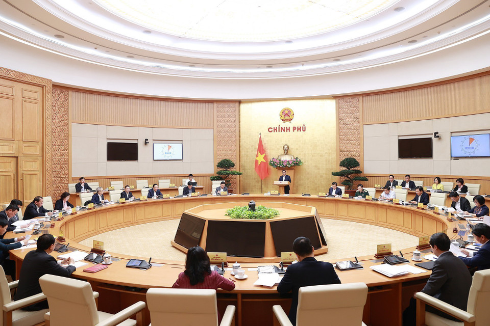 Phiên họp Chính phủ chuyên đề xây dựng pháp luật tháng 4/2023. (Ảnh: Dương Giang/TTXVN)