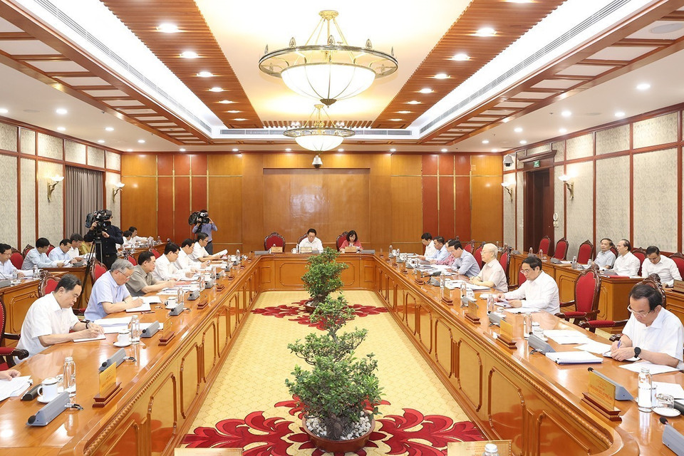 Tổng Bí thư Nguyễn Phú Trọng phát biểu kết luận cuộc họp. (Ảnh: Trí Dũng/TTXVN)