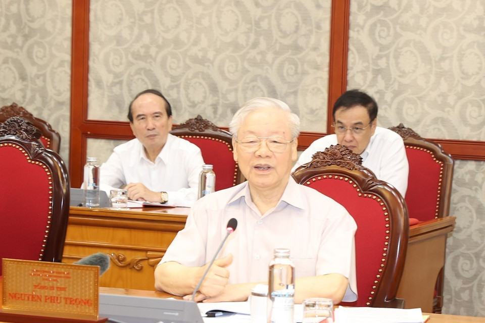 Tổng Bí thư Nguyễn Phú Trọng phát biểu kết luận cuộc họp. (Ảnh: Trí Dũng/TTXVN)