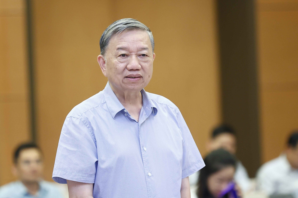 Bộ trưởng Bộ Công an Tô Lâm phát biểu. (Ảnh: Doãn Tấn/TTXVN)