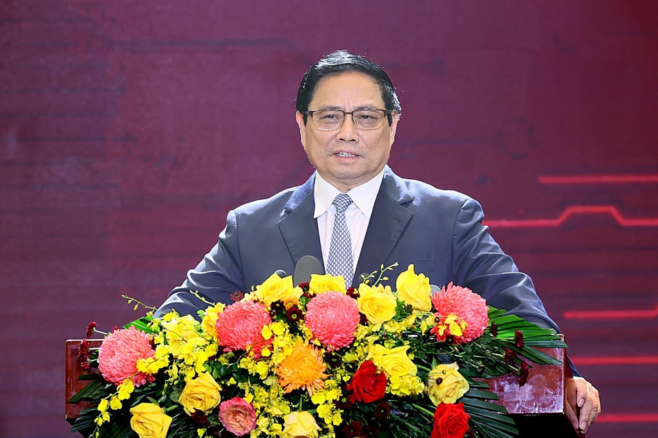 Thủ tướng Phạm Minh Chính phát biểu tại Ngày Chuyển đổi Số Quốc gia (10/10). (Ảnh: Dương Giang/TTXVN)