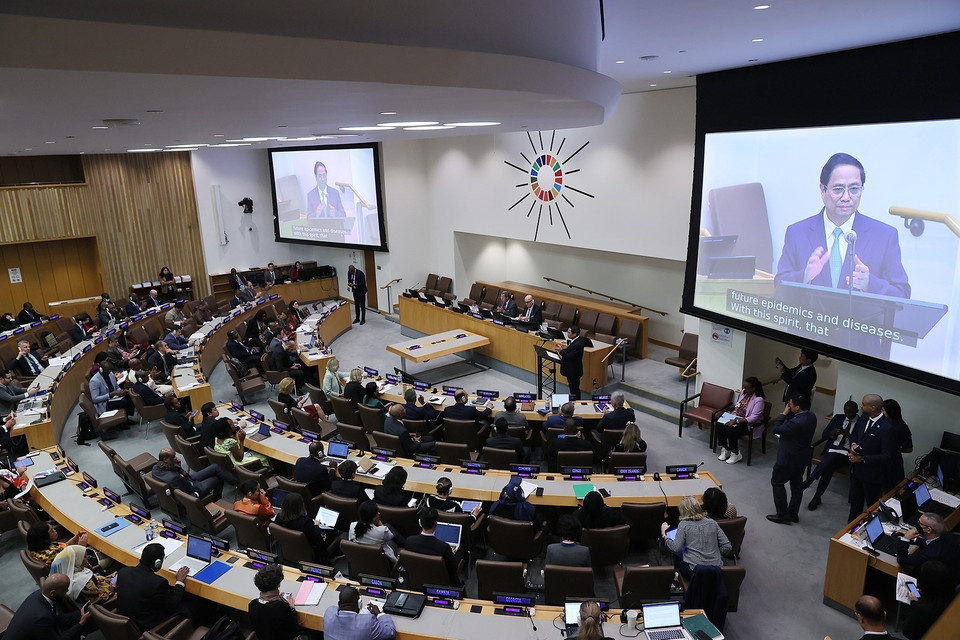 Thủ tướng Phạm Minh Chính phát biểu tại Hội nghị Cấp cao về Sẵn sàng Phòng Chống và Ứng phó với Đại dịch. (Ảnh: Dương Giang/TTXVN)