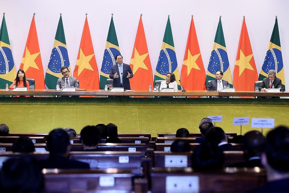 Thủ tướng Phạm Minh Chính phát biểu về chính sách của Việt Nam. (Ảnh: Dương Giang/TTXVN)