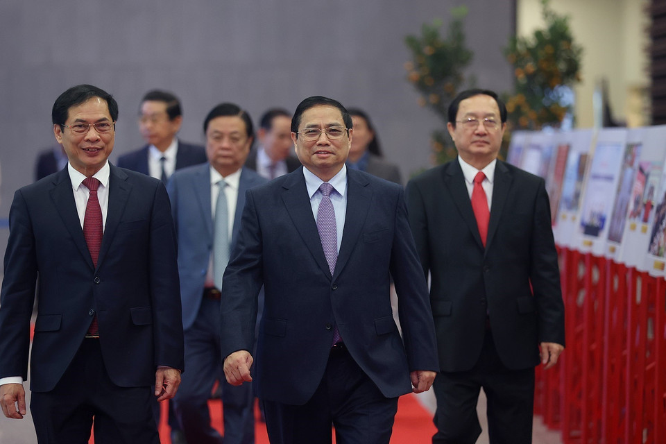 Thủ tướng Phạm Minh Chính đến dự hội nghị. (Ảnh: Dương Giang/TTXVN)