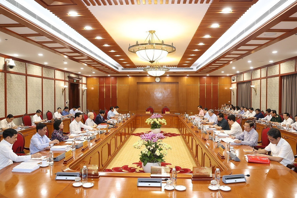 Tổng Bí thư Nguyễn Phú Trọng phát biểu kết luận cuộc họp.(Ảnh: Trí Dũng/TTXVN)