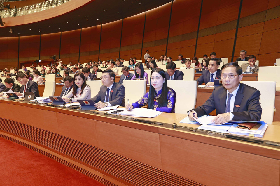 Đoàn đại biểu Quốc hội tỉnh Vĩnh Phúc dự kỳ họp. (Ảnh: Doãn Tấn/TTXVN)