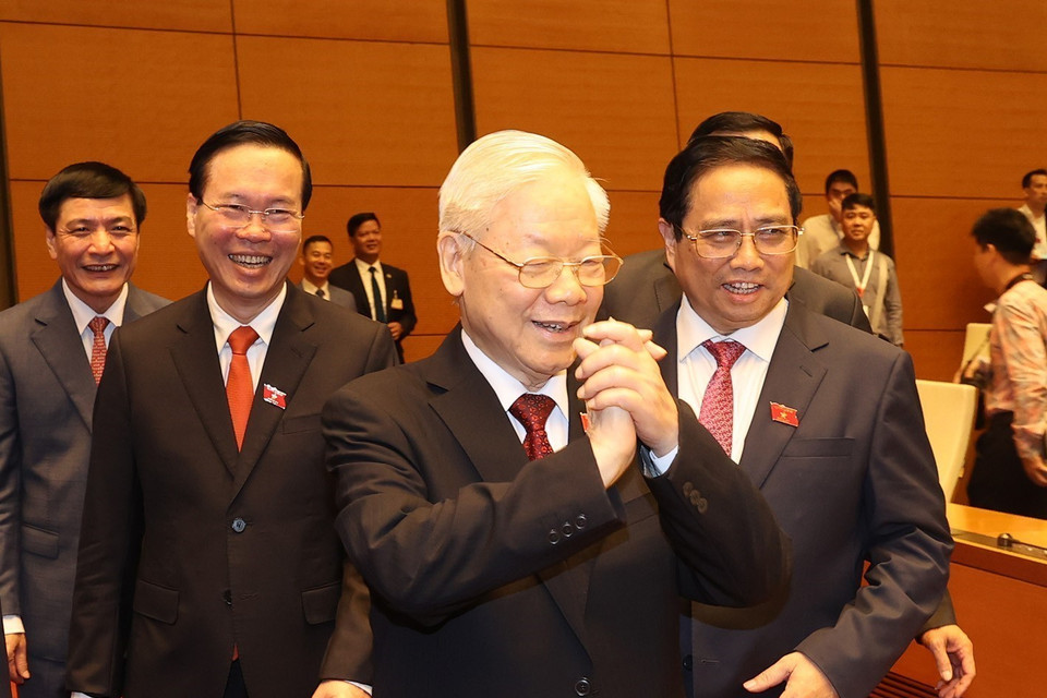 Tổng Bí thư Nguyễn Phú Trọng dự khai mạc Kỳ họp thứ năm, Quốc hội khóa XV. (Ảnh: Trí Dũng/TTXVN)