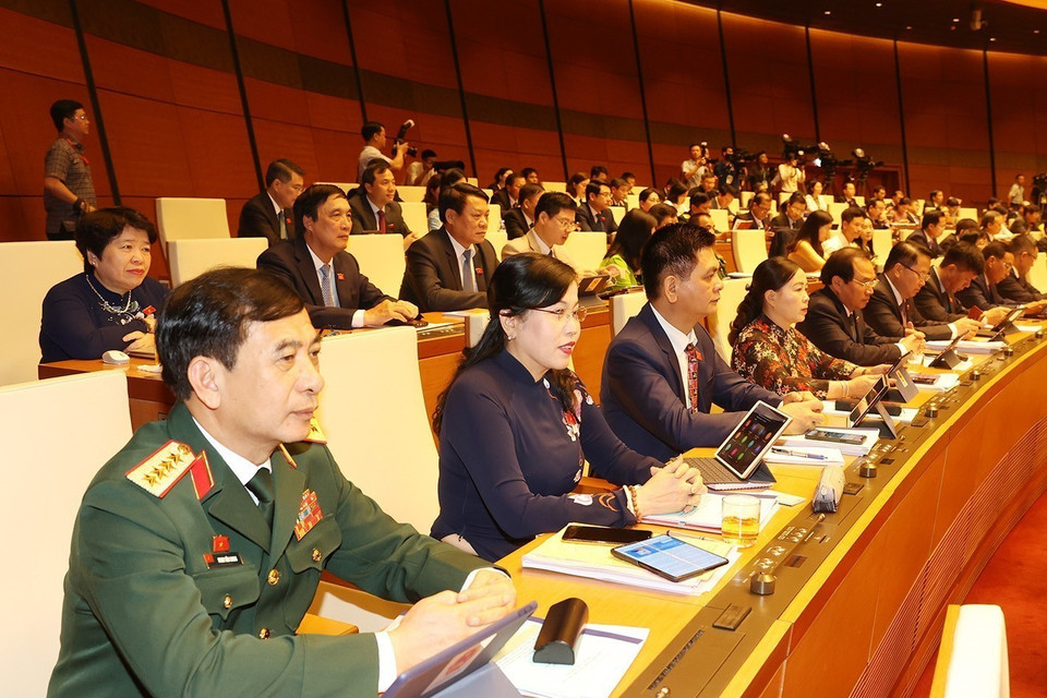 Đoàn đại biểu Quốc hội tỉnh Thái Nguyên dự khai mạc Kỳ họp thứ năm, Quốc hội khóa XV. (Ảnh: Trí Dũng/TTXVN)