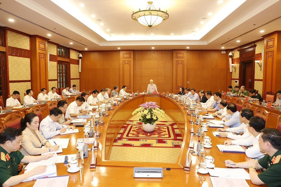 Tổng Bí thư Nguyễn Phú Trọng phát biểu chỉ đạo cuộc họp.(Ảnh: Trí Dũng/TTXVN)