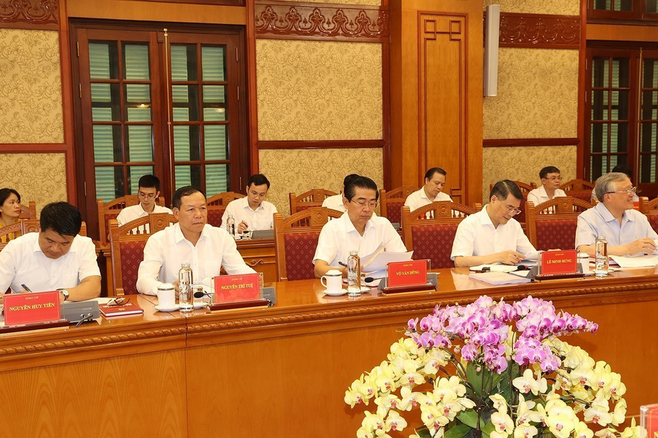 Các thành viên Ban Chỉ đạo Trung ương về phòng, chống tham nhũng, tiêu cực và đại biểu dự cuộc họp. (Ảnh: Trí Dũng/TTXVN)