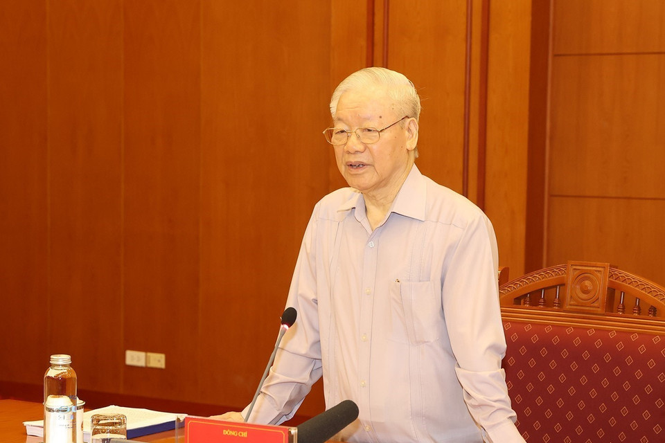 Tổng Bí thư Nguyễn Phú Trọng phát biểu chỉ đạo cuộc họp.(Ảnh: Trí Dũng/TTXVN)