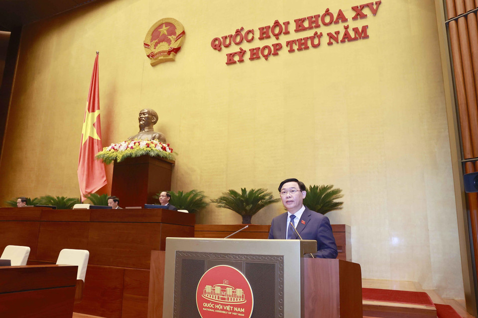 Chủ tịch Quốc hội Vương Đình Huệ phát biểu khai mạc. (Ảnh: Doãn Tấn/TTXVN)