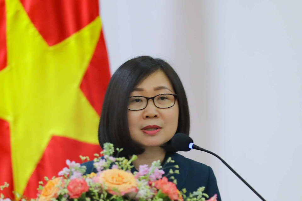 Phó Tổng giám đốc Thông tấn xã Việt Nam Đoàn Thị Tuyết Nhung phát biểu. (Ảnh: Thanh Tùng/TTXVN)