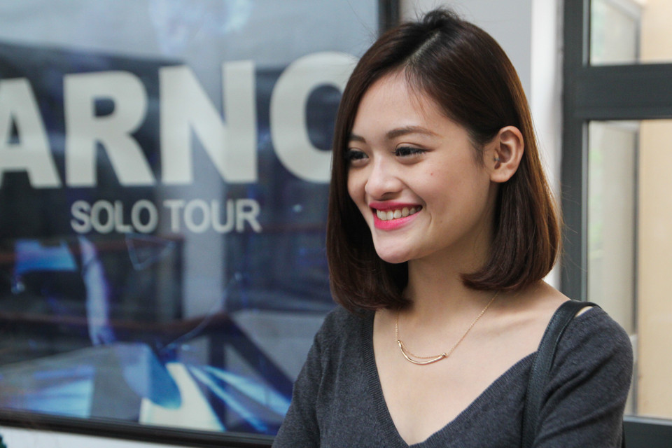 Nữ diễn viên trẻ Thùy Anh chia sẻ những cảm xúc trong suốt thời gian thực hiện bộ phim. (Ảnh: Minh Sơn-Hoàng Long/Vietnam+)