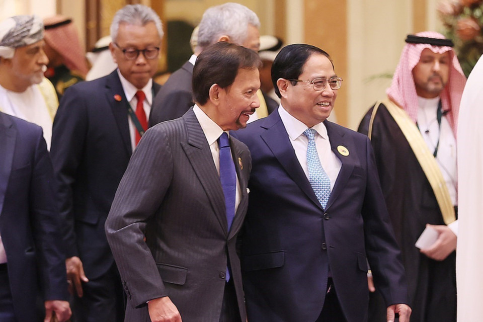 Sáng 20/10/2023, tại thành phố Riyadh, Saudi Arabia, Thủ tướng Phạm Minh Chính tham dự và phát biểu tại Hội nghị Cấp cao ASEAN-Hội đồng Hợp tác Vùng Vịnh (GCC). (Ảnh: Dương Giang/TTXVN)