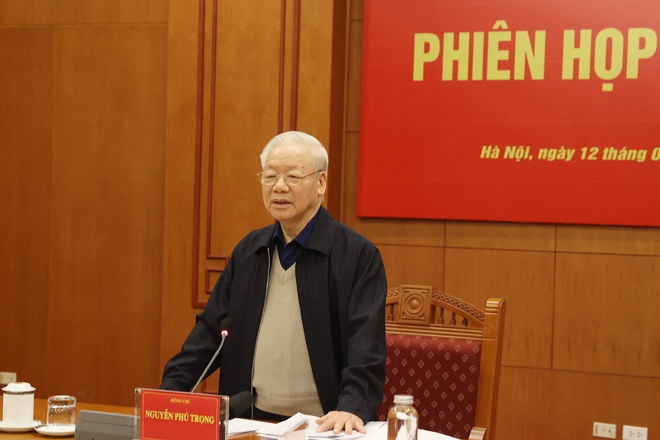 Tổng Bí thư Nguyễn Phú Trọng phát biểu chỉ đạo cuộc họp. (Ảnh: Trí Dũng/TTXVN)