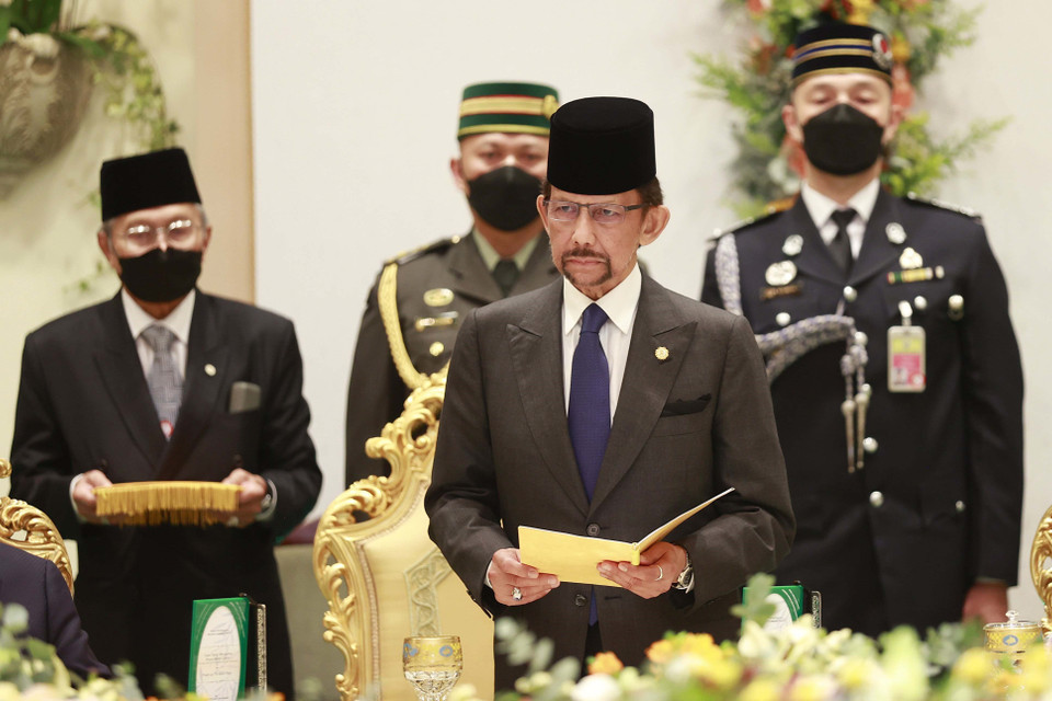 Quốc vương Brunei Hassanal Bolkia phát biểu tại tiệc chiêu đãi. (Ảnh: Dương Giang/TTXVN)